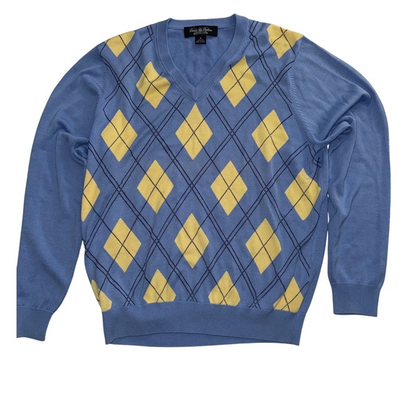 Brooks Brothers Other - Brooks Brothers Country Club Mens V Neck Argyle Sweater Silk Cotton Blend Blue M